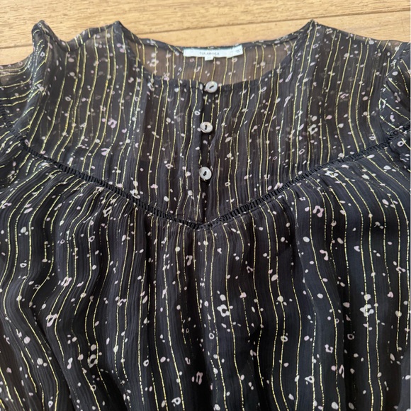 Tularosa Black Gold Metallic Pinstripe Tiered Ruffle Mini Dress XS Boho (598) - Picture 4 of 12